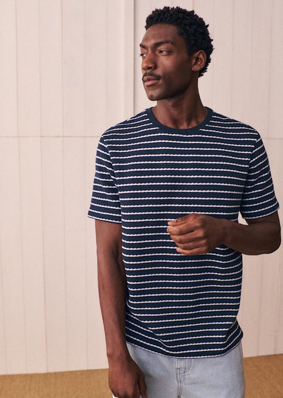 Varon T-Shirt - Navy White Stripes - Cotton - Octobre Éditions