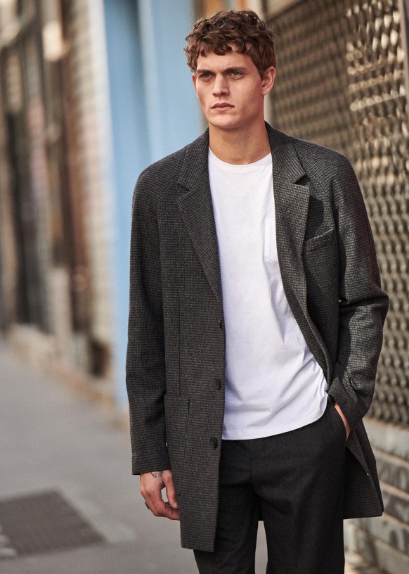 Drewコート - 千鳥格子 チャコール - ウール - Sézane