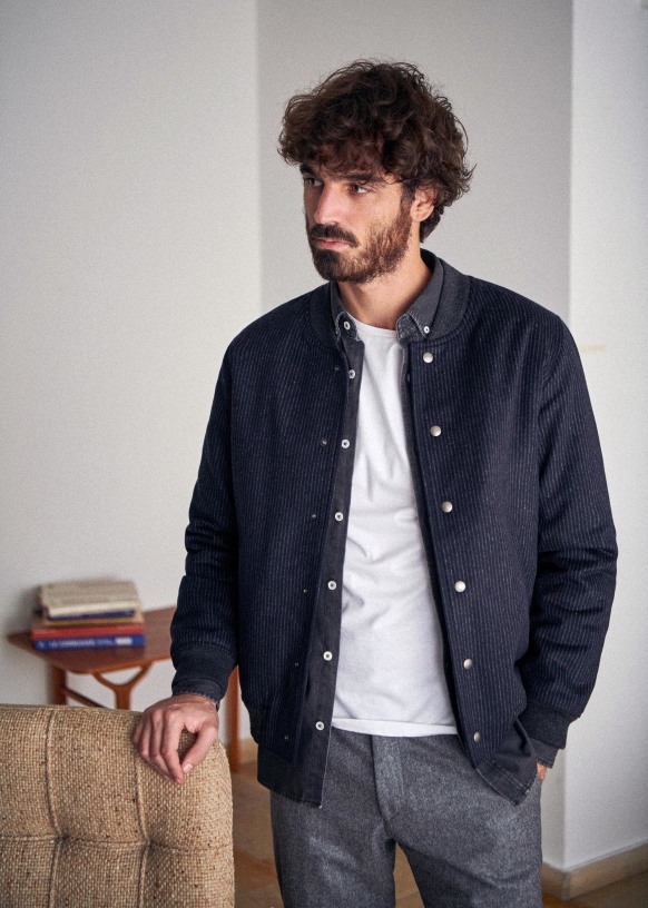 Bradleyテディジャケット - ストライプネイビー - ウール - Sézane