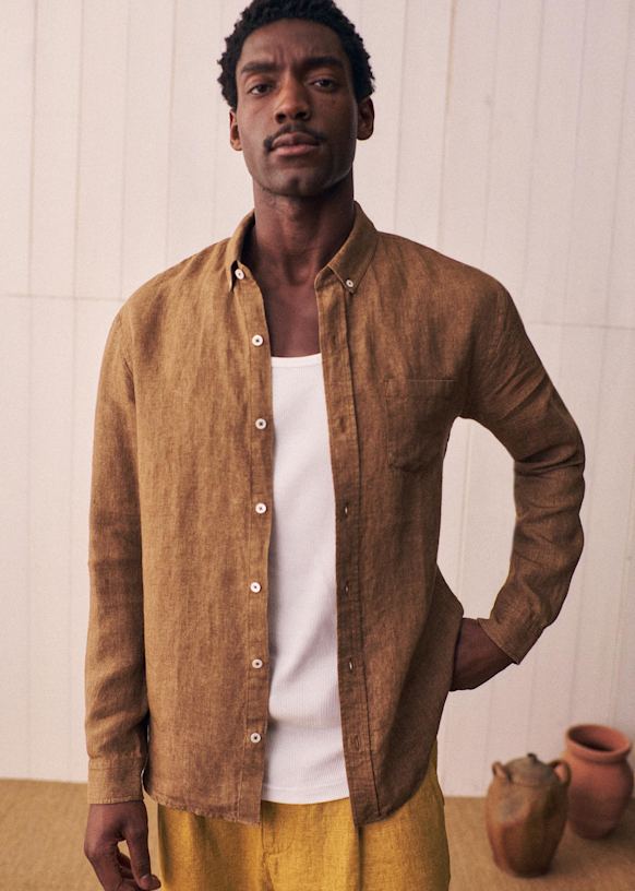 Linen Charlie Shirt - Olive Green - Linen - Octobre Éditions