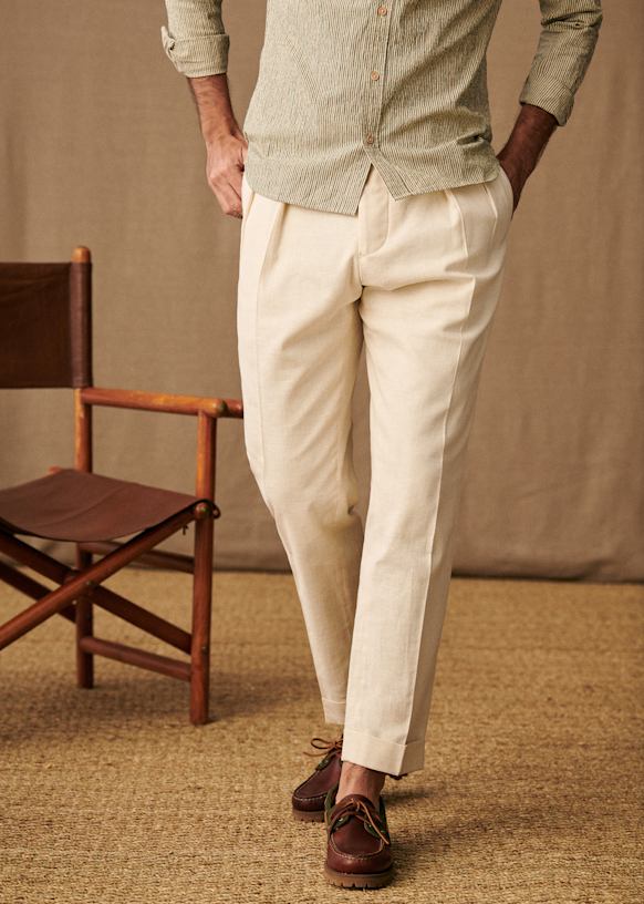 Young Trousers - Fine Beige Stripes - Viscose - Sézane Young Trousers - Fine Beige Stripes - Viscose - Sézane