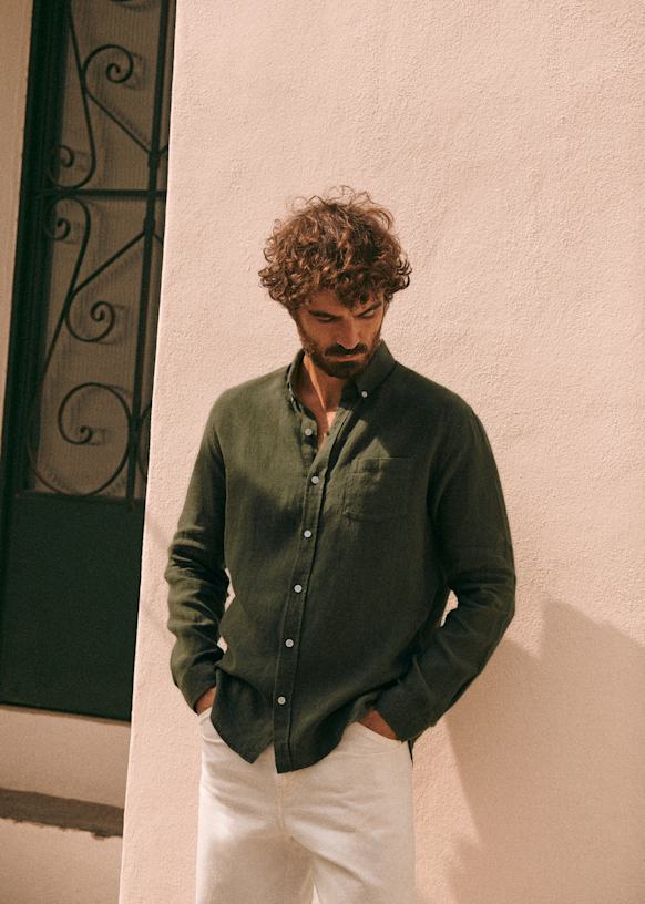 Linen Charlie Shirt - Olive Green - Linen - Octobre Éditions