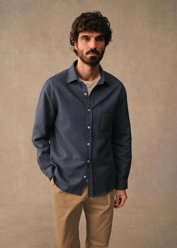 Lars Waffle Shirt - Mottled Blue - Cotton - Sézane