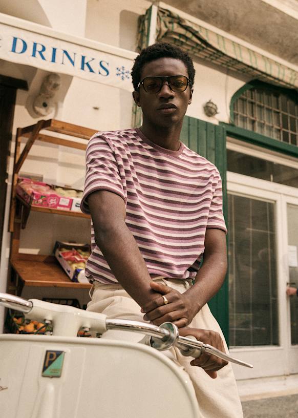 Lambro T-Shirt - Ecru / Aubergine / Vintage Pink Stripes - Organic