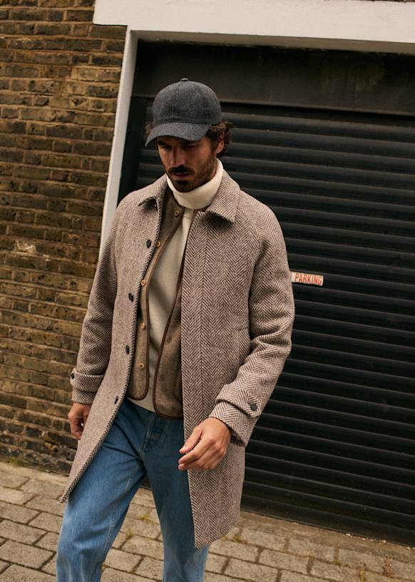 Weldon Coat - Beige herringbone - Wool - Sézane