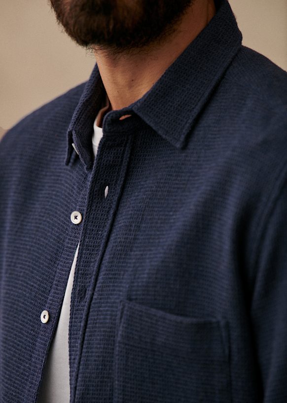 Lars Waffle Shirt - Mottled Blue - Cotton - Sézane