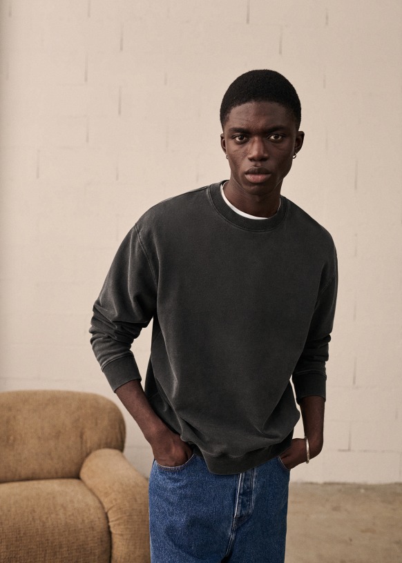 Boxy Sweatshirt Washed Black Organic Cotton Sezane