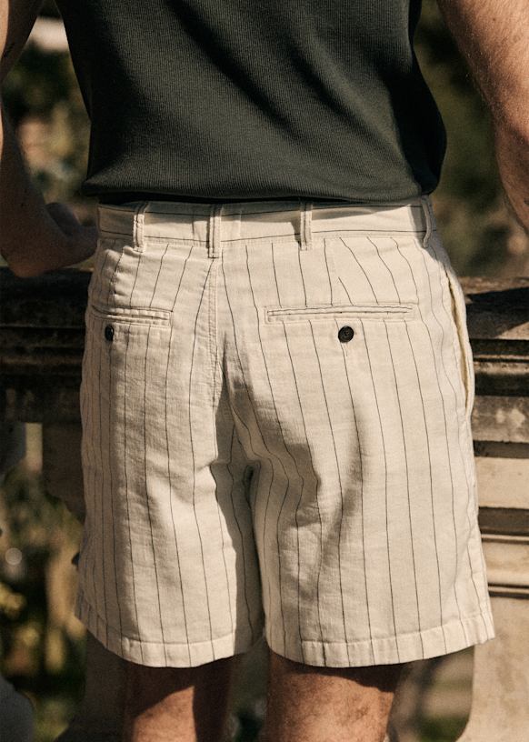 Jared Shorts - Écru Rayures Fines - Linen - Octobre Éditions