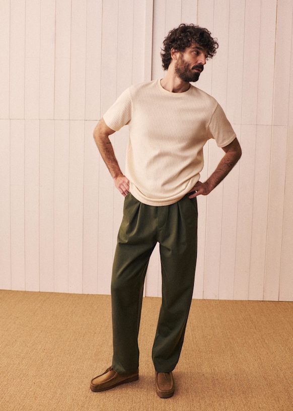Maddox Straight Pants - Green - Cotton - Sézane