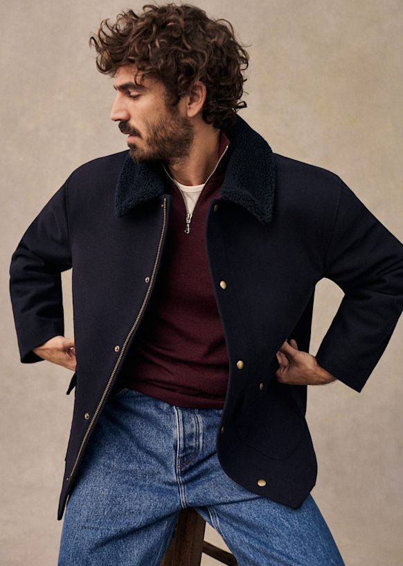 Gustave Blouson - Navy - Wool - Sézane