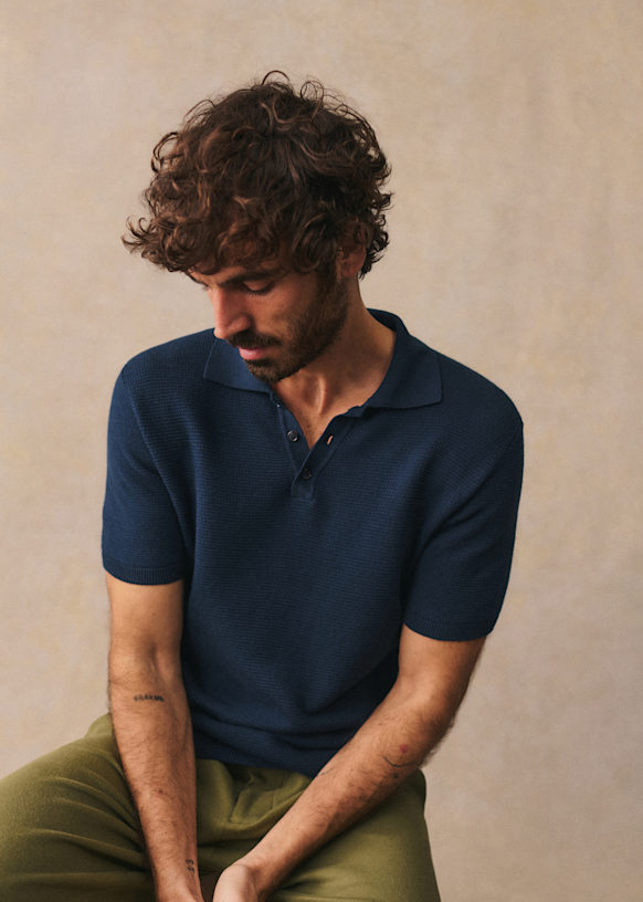 Polo Maille Simeone - Marine - Coton biologique - textile biologique - Sézane