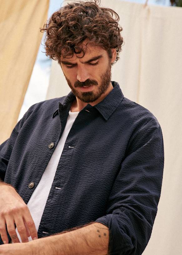 SEZANE ネイビージャケット Romane Jacket - Navy Blue - Viscose ECOVERO™ LENZING™ - Sézane