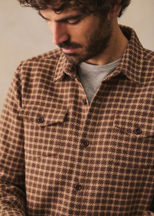 Ethan Checkered Shirt - Camel / Beige - Wool - Octobre Éditions