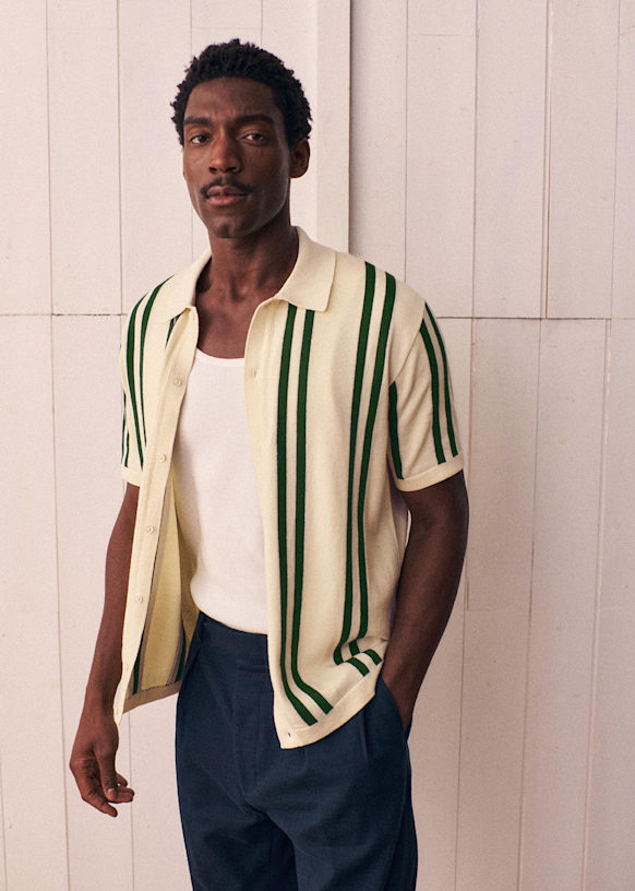 Braden Shirt - Ecru with Green Stripes