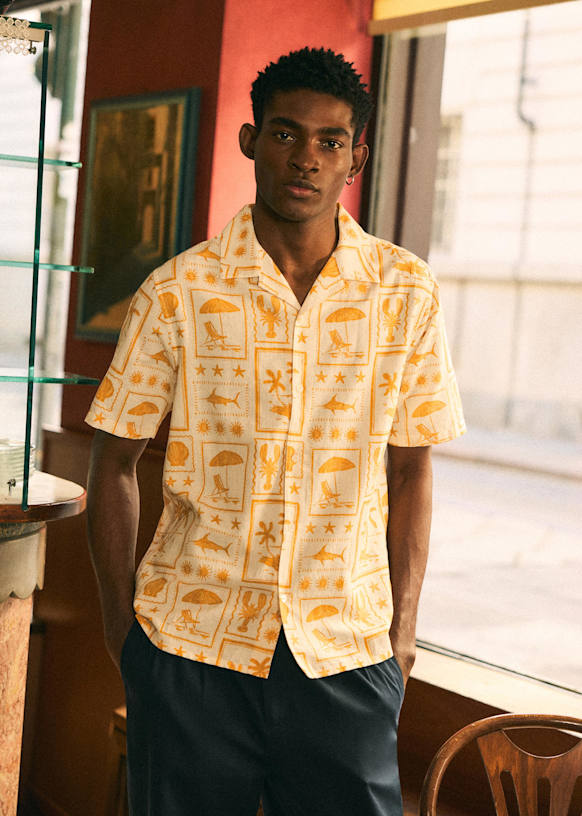 【希少】Vintageオルテガニットベスト C-boy y2k archive Holt Shirt - Navy Ochre Motif - Cotton - Octobre Éditions