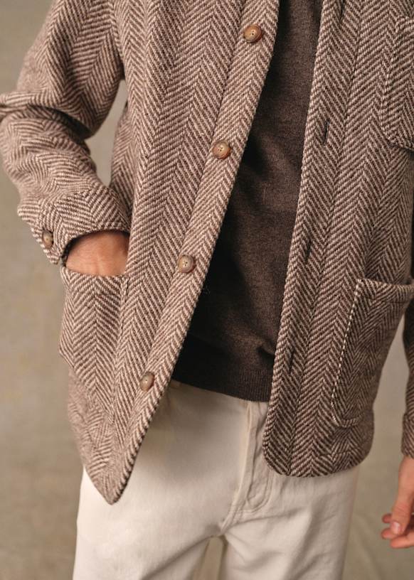 Nelsonジャケット - エクリュ / ブラウンヘリンボーン - ウール - Sézane