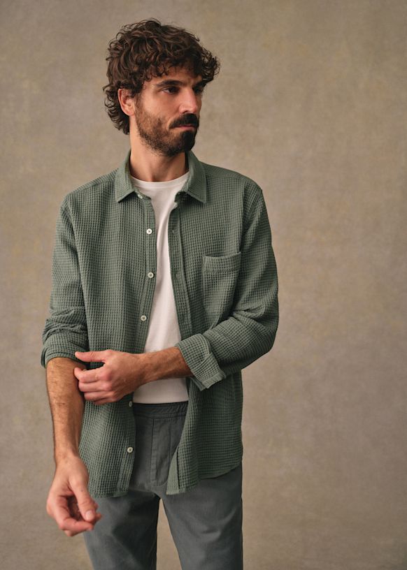 Lars Waffle Shirt - Sage Green - Organic cotton - organic textile