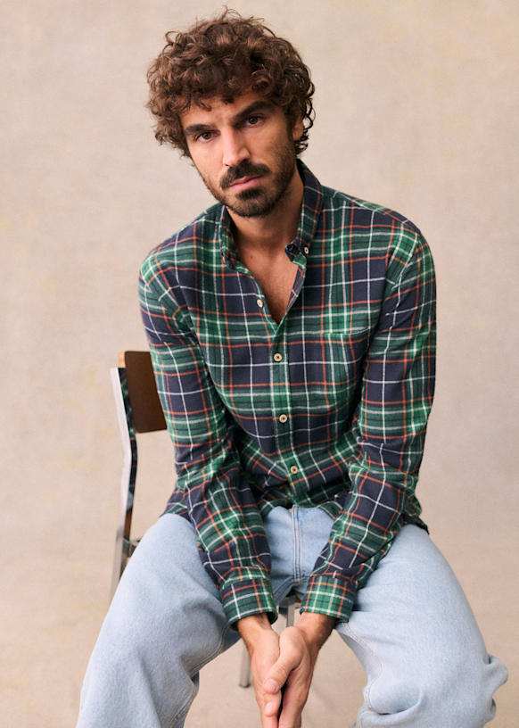 Blouse Charlie geruite flanel Marineblauw Groen Rood Polyester Octobre Editions