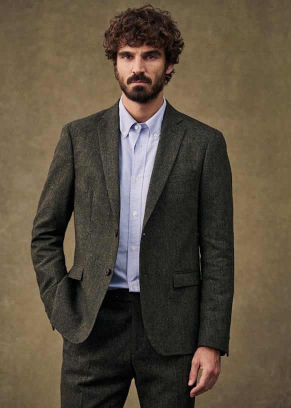 Lucas Tweed Jacket - Olive Green - Wool - Octobre Éditions