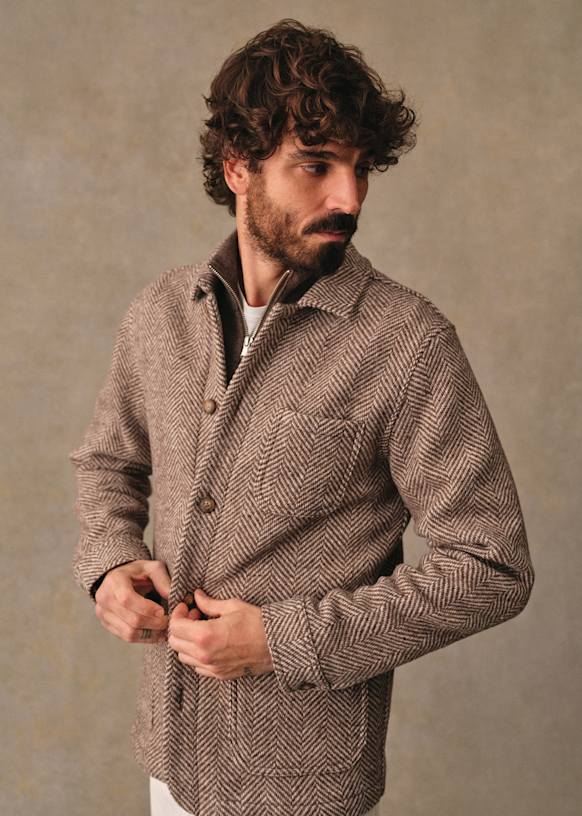 Nelsonジャケット - エクリュ / ブラウンヘリンボーン - ウール - Sézane