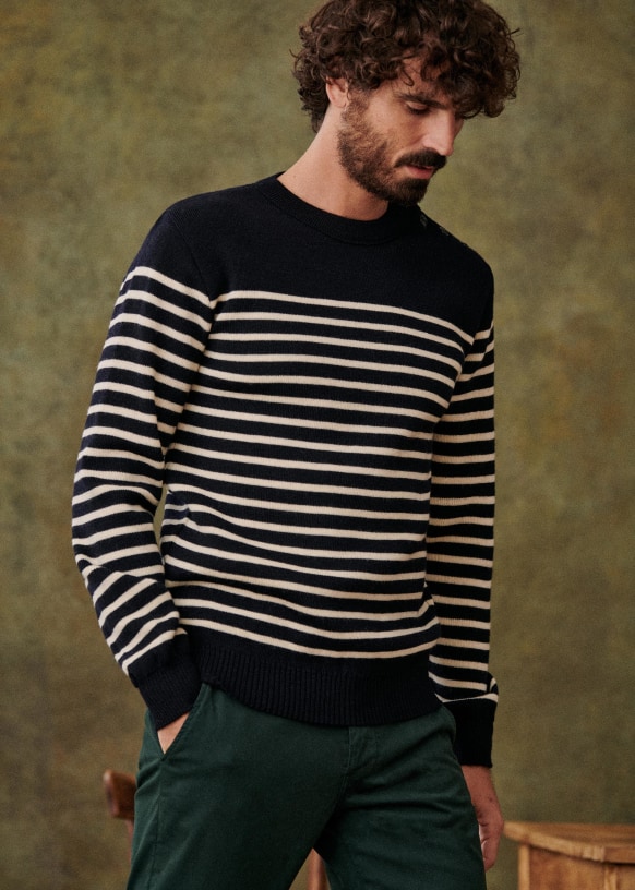 Alec Sweater - Navy / Ecru Stripes - Wool - Octobre Éditions
