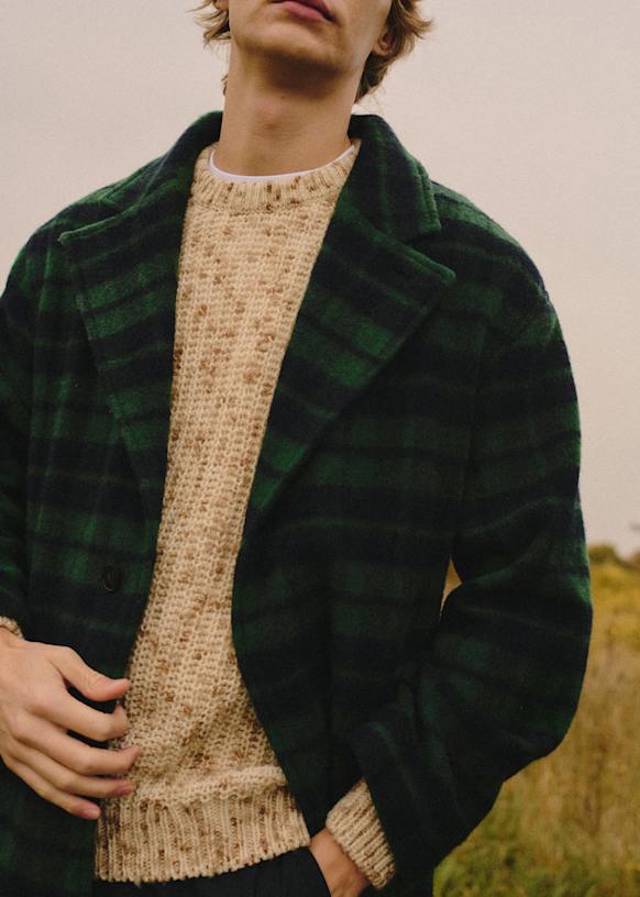 コート Clemens - Navy / Green Check - ウール - Sézane