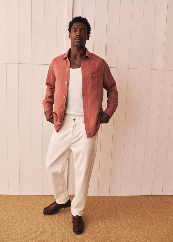 Darlan Casual Shirt - White with Khaki Stripes - Cotton - Octobre