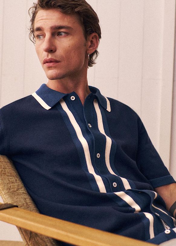 Mateo Mesh shirt - Navy / Ecru - Organic cotton - organic textile