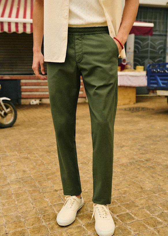 Danny Seersucker Casual pants - Olive Green - Organic cotton